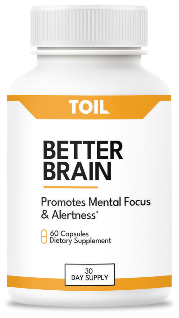 Better Brain dietary supplement promotes mental focus and alertness. Thirty day supply, sixty capsules.